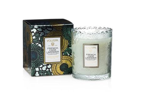 Voluspa Scalloped Edge Embossed Glass Candle - French Cade Lavender