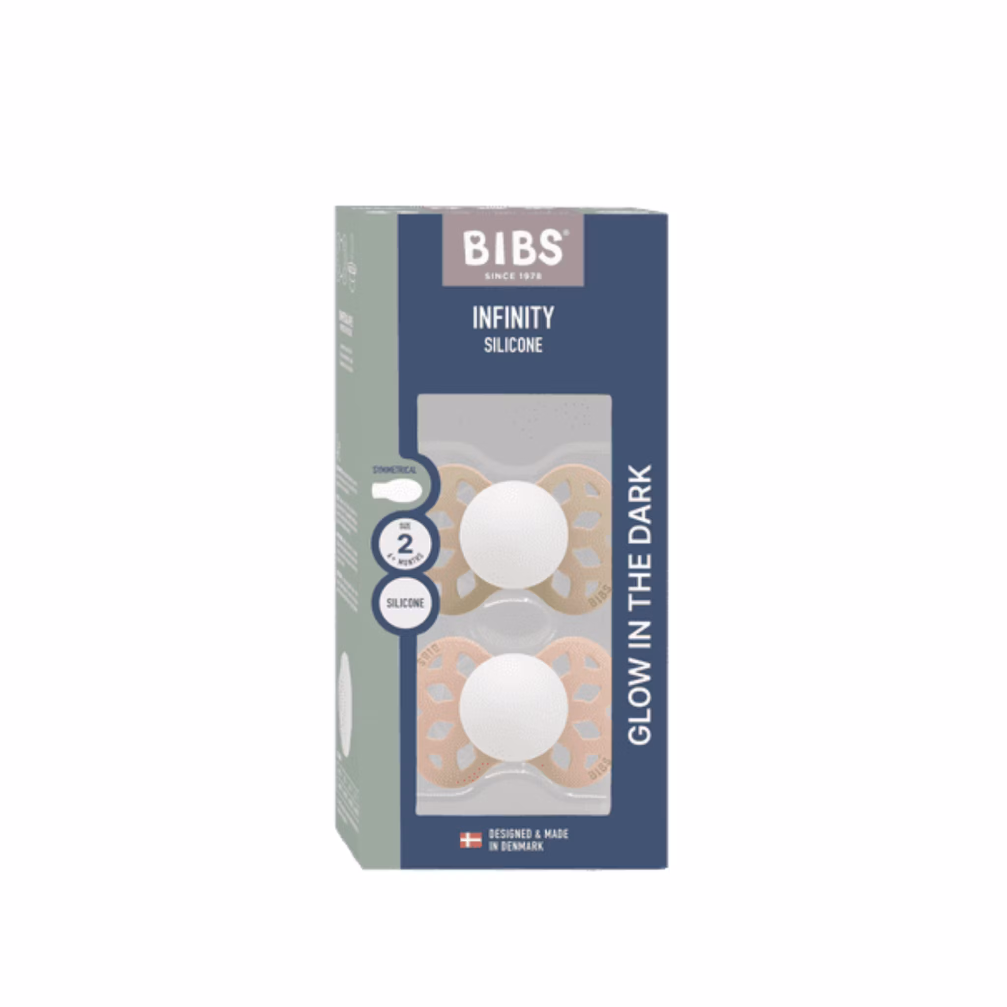 BIBS Infinity självlysande nappar Blush glow/Vanilla glow 2-pack