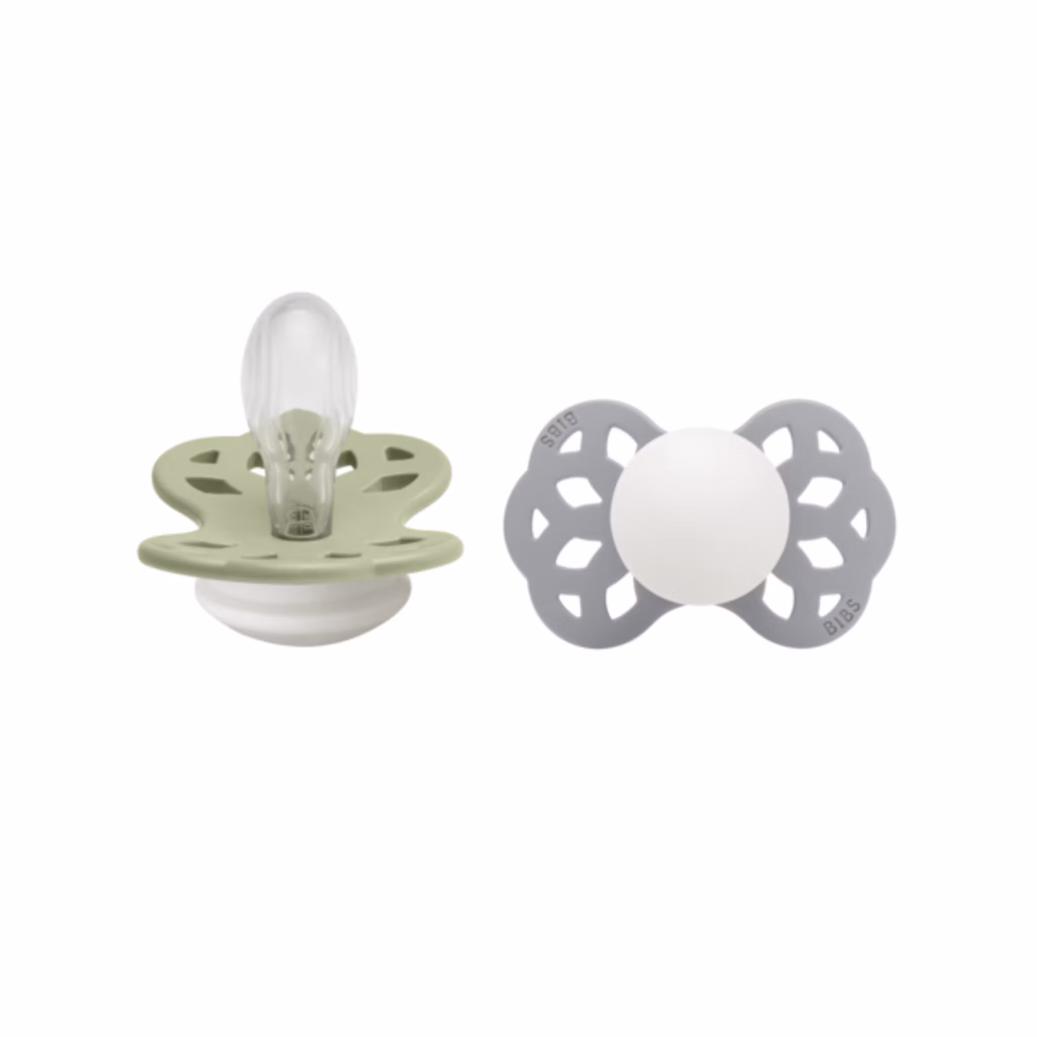 BIBS Infinity självlysande nappar Sage glow/Cloud glow 2-pack