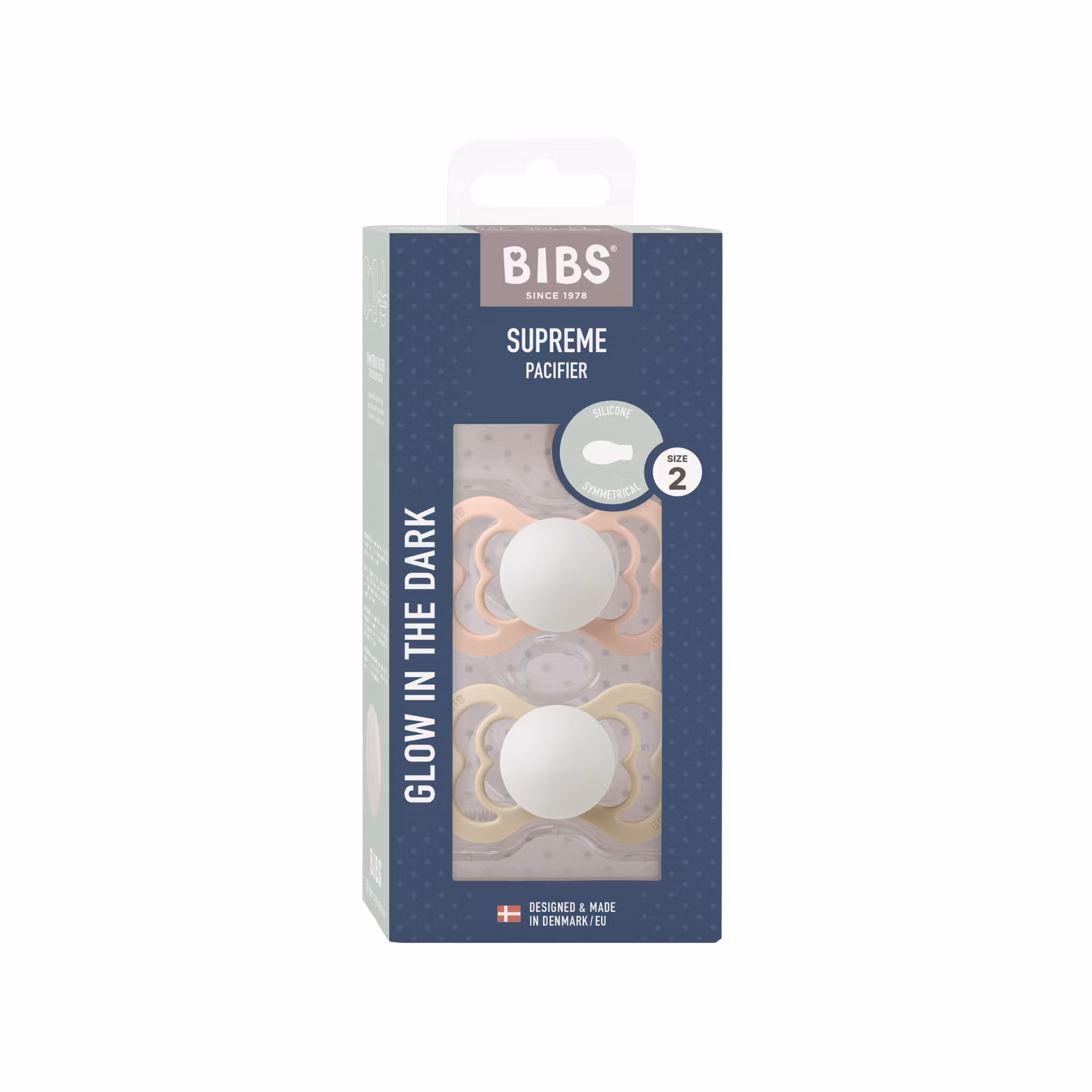 BIBS Supreme självlysande nappar Blush glow/Vanilla glow 2-pack