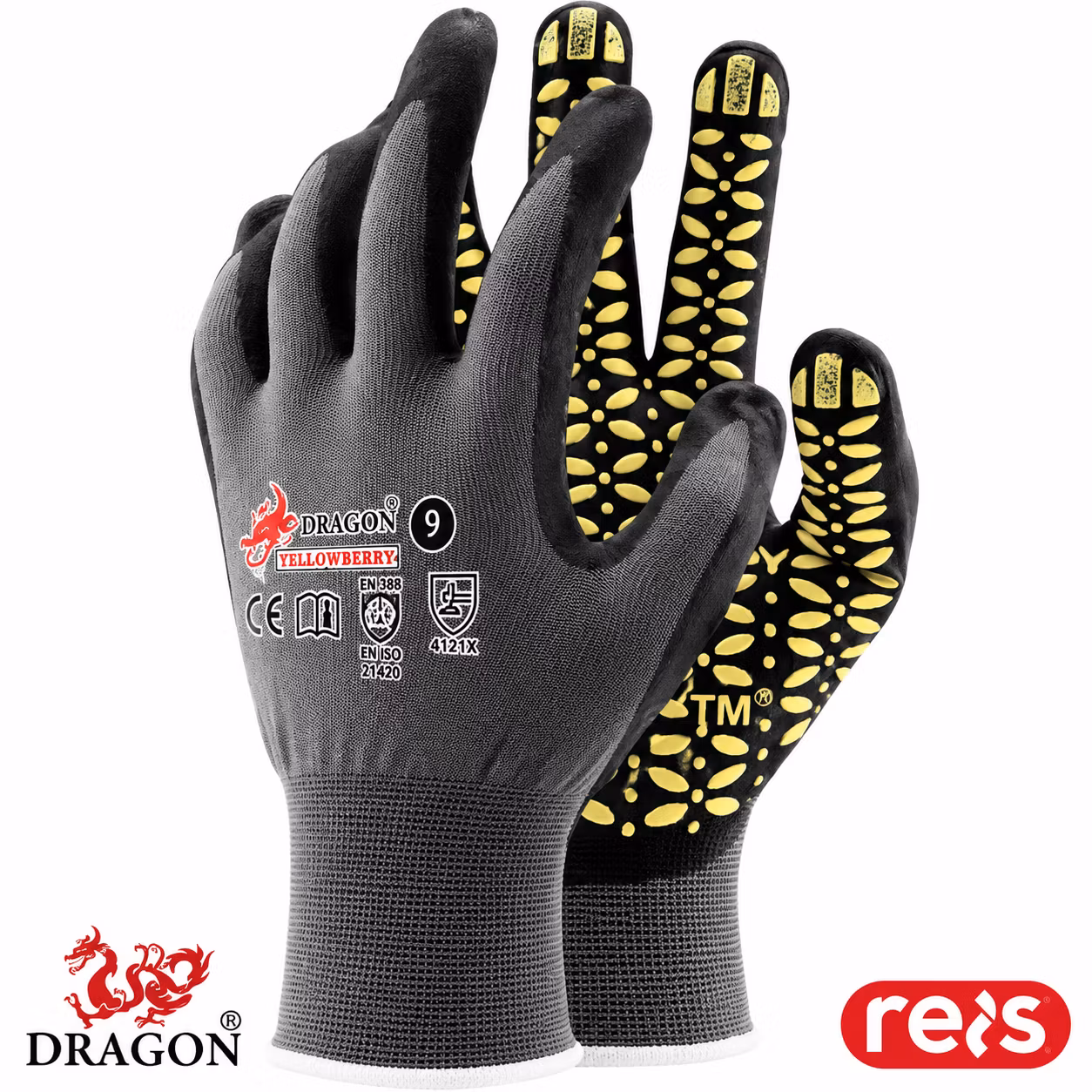Arbetshandskar YELLOWBERRY med skumnitril och nitrilprickar 12-pack