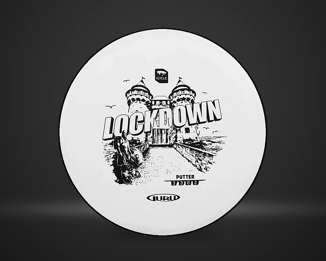 Guru Icicle Disc Golf Starter Set startsett for discgolf, detaljbilde på mørk produktbakgrunn