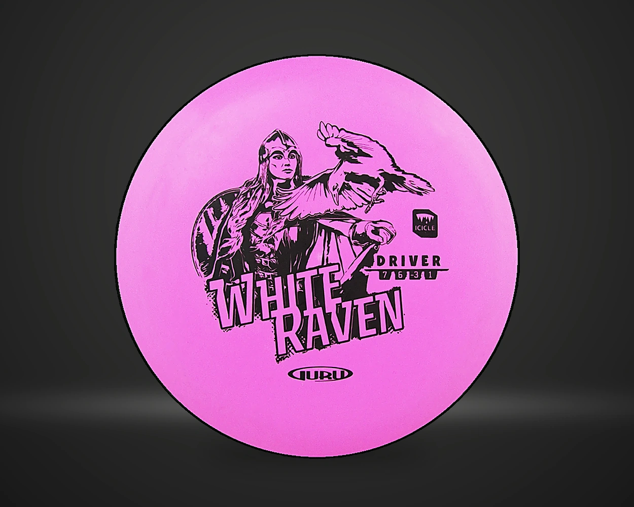 Guru Icicle Disc Golf Starter Set startsett for discgolf, detaljbilde på mørk produktbakgrunn