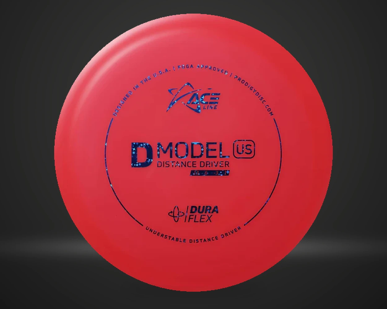 ACE Line D Model US DuraFlex distance driver i rosa, vist forfra på mørk produktbakgrunn