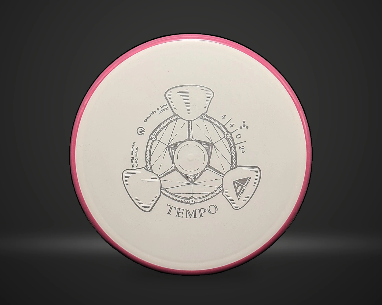 Tempo Neutron approach disc i rød, vist forfra på mørk produktbakgrunn