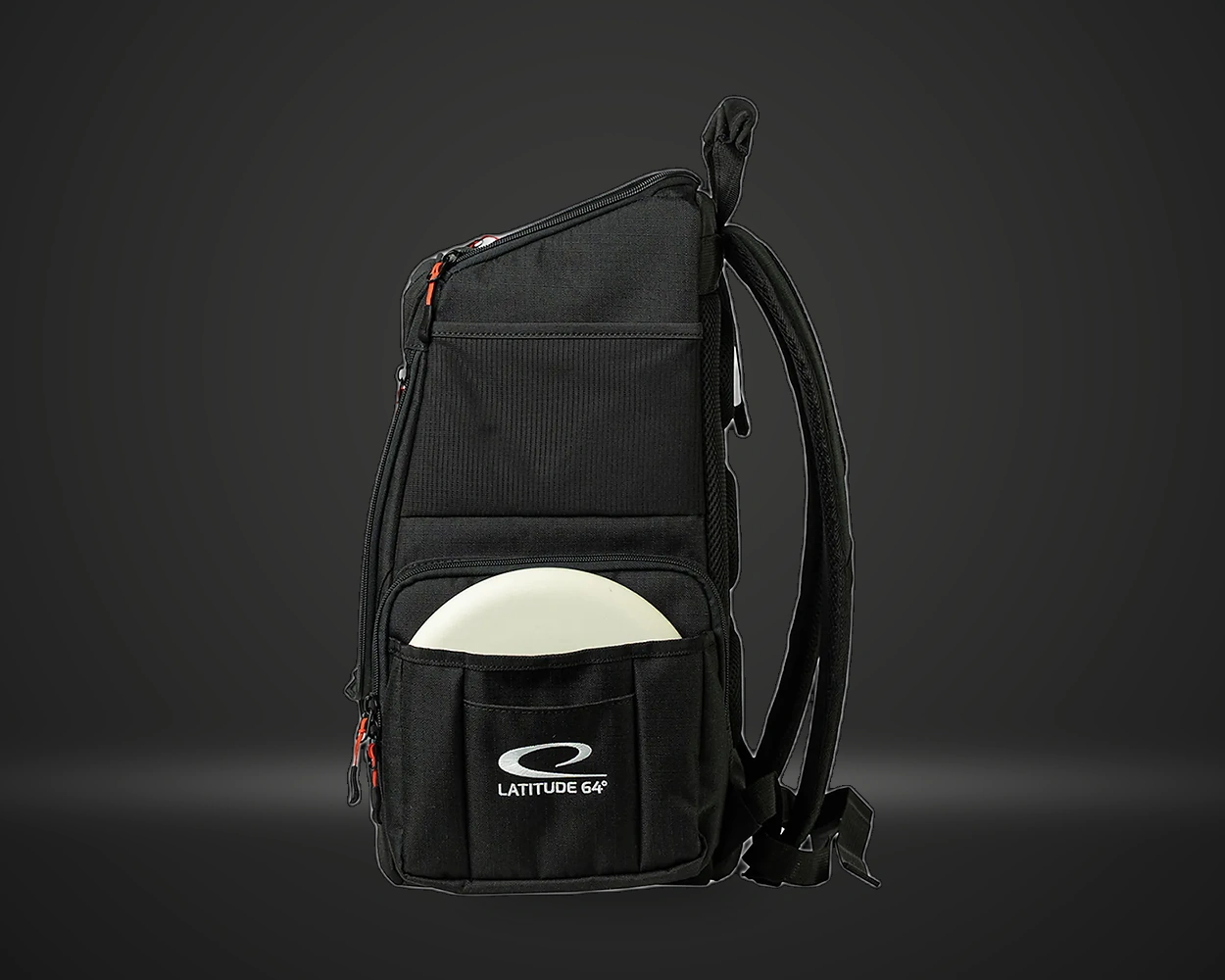 Latitude 64 Luxury E5 Backpack discgolfsekk, detaljbilde på mørk produktbakgrunn