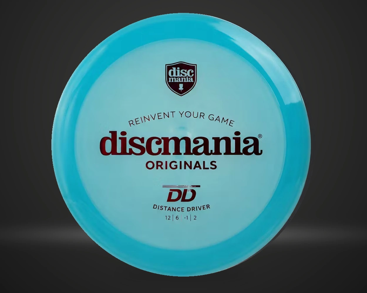 Discmania C-Line DD Glow Special Edition distance driver i blå, vist forfra på mørk produktbakgrunn
