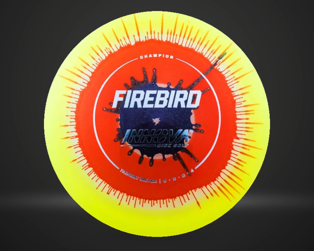 I-Dye Champion Firebird distance driver, vist forfra på mørk produktbakgrunn