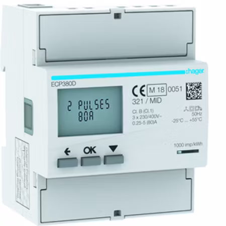 Hager energimätare 3-fas 80A direktmätning med puls (MID)
