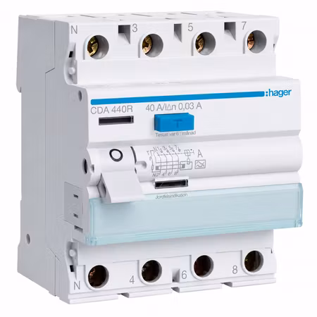 Hager Jordfelsbrytare 4-polig Typ A 30 mA – 25A, 40A & 63A