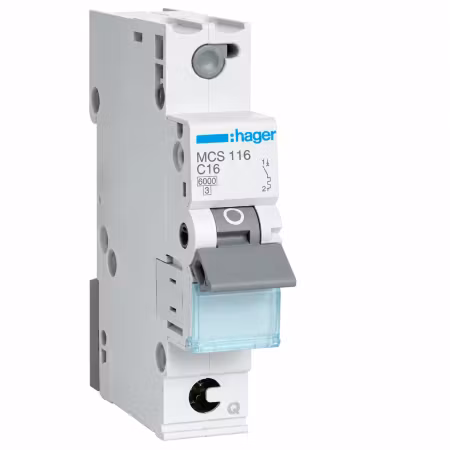Hager Minibrytare 1-pol 16A C-karakteristik 6kA – QuickConnect MCS116