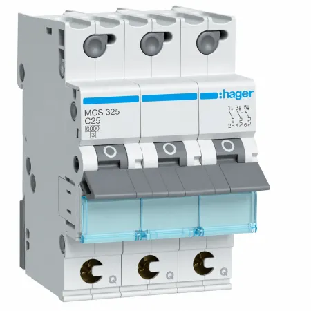 Hager Minibrytare 3-pol 25A C-karakteristik 6kA – QuickConnect MCS325