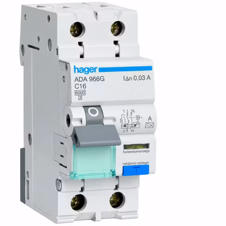 Hager Personskyddsbrytare 1P+N 16A 30mA Typ A – ADA966G