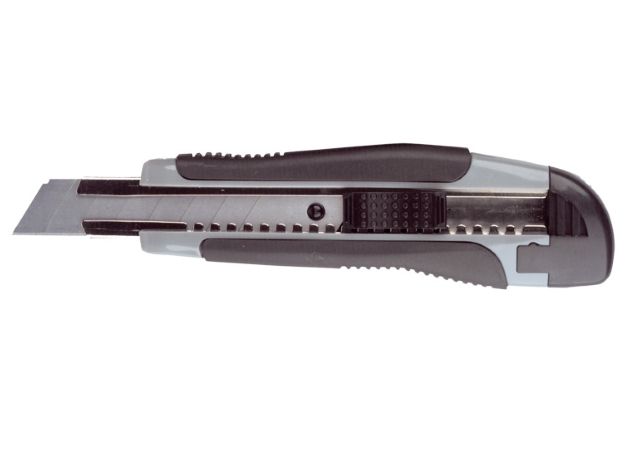 Utility knife lockable with rubber grip 18mm