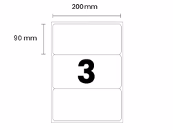 3 etiketter/A4. Ca 200 x 90 mm. Selvklæbende etiketter til din printer