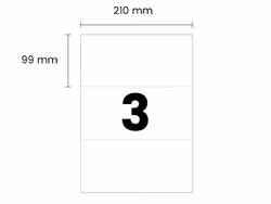3 etiketter/A4. Ca 210 x 99 mm. Selvklæbende etiketter til din printer