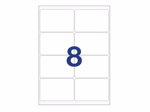 8 labels/A4. Approx 99 x 68mm. Self-adhesive labels for your printer