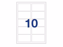 10 etiketter/A4. Ca 105 x 57 mm. Selvklæbende etiketter til din printer
