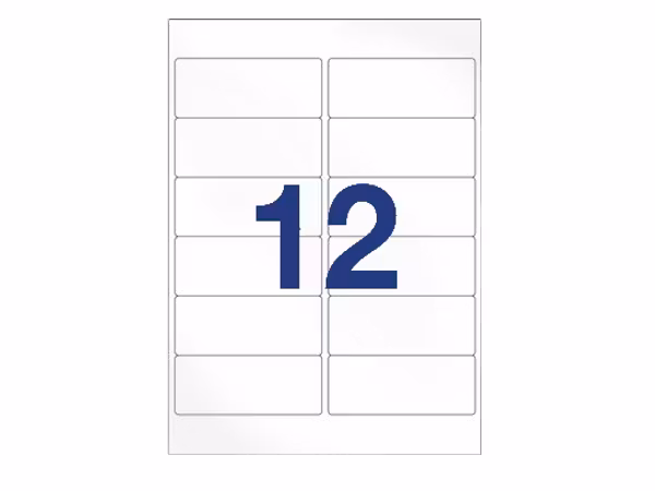 12 etiketter/A4. Ca 99 x 42mm. Självhäftande etiketter till din skrivare