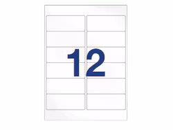 12 etiketter/A4. Ca 99 x 42 mm. Selvklæbende etiketter til din printer