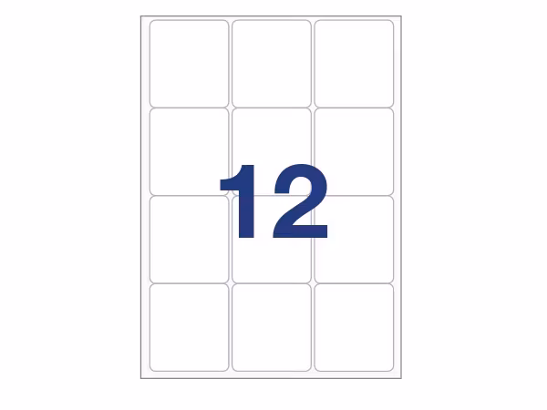 12 etiketter/A4. Ca 63 x 72mm. Självhäftande etiketter till din skrivare