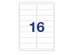 16 etiketter/A4. Ca 99 x 34 mm. Selvklæbende etiketter til din printer