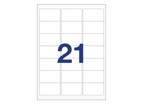 21 etiketter/A4. Ca 63 x 38mm. Självhäftande etiketter till din skrivare
