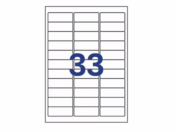 33 etiketter/A4. Ca 63 x 25mm. Självhäftande etiketter till din skrivare