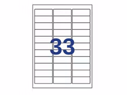 33 etiketter/A4. Ca 63 x 25 mm. Selvklæbende etiketter til din printer