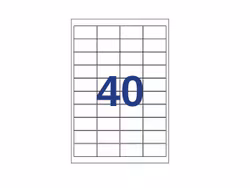 40 labels/A4. Approx 48.5 x 25.4mm. Self-adhesive labels for your printer
