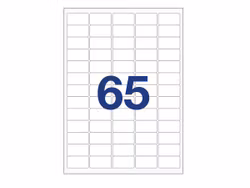 65 etiketter/A4. Ca 38 x 21 mm. Selvklæbende etiketter til din printer
