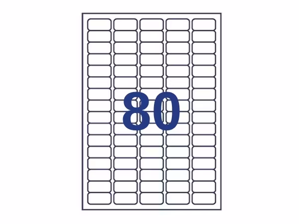 80 etiketter/A4. Ca 35,6 x 16,9mm. Självhäftande etiketter till din skrivare
