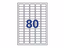 80 labels/A4. Approx 35.6 x 16.9mm. Self-adhesive labels for your printer