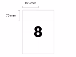 8 etiketter/A4. Ca. 97 x 68 mm. Selvhæftende etiketter til din printer.