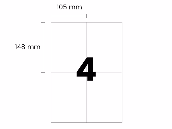 4 etiketter/A4. Ca 105 x 148mm. Självhäftande etiketter till din skrivare