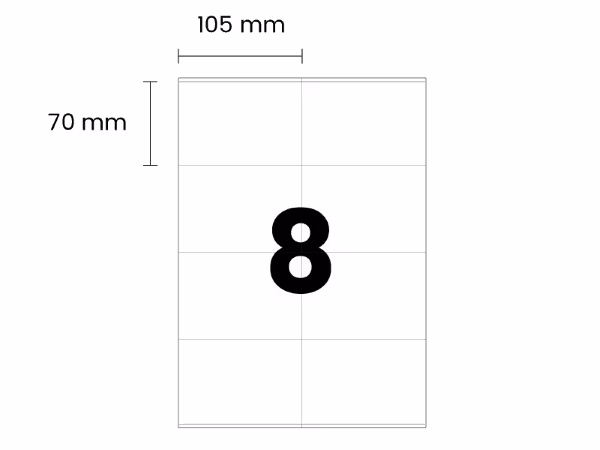 8 etiketter/A4. Ca 105 x 70mm. Självhäftande etiketter till din skrivare