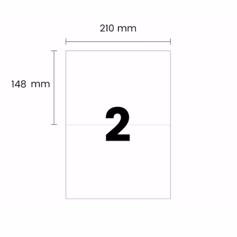 2 etiketter/A4. Ca 210 x 148mm. Självhäftande etiketter till din skrivare