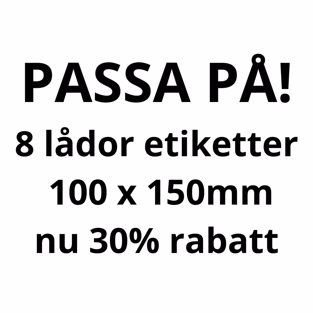 8.000 Transportetiketter 100x150mm. Falsade/löpande. Rabatt 30%!