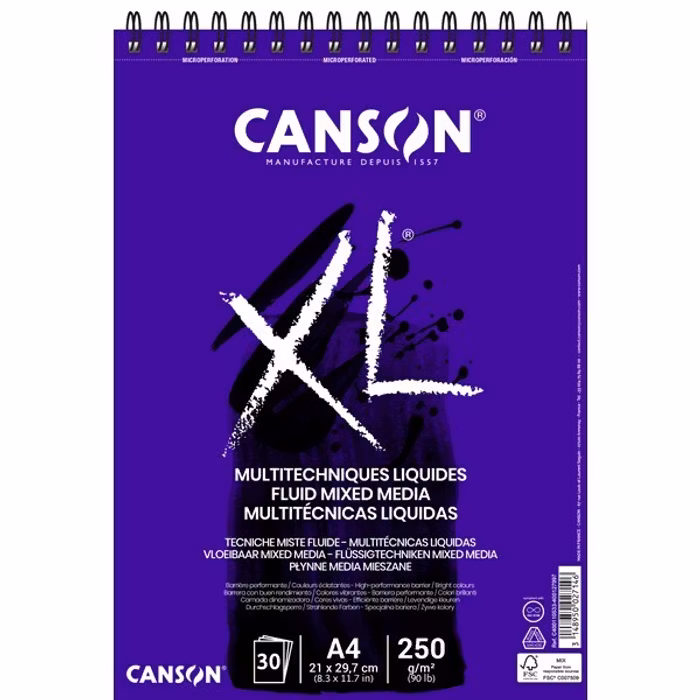 Canson-XL Fluid Mixed Media A4 250G Spiral 30st