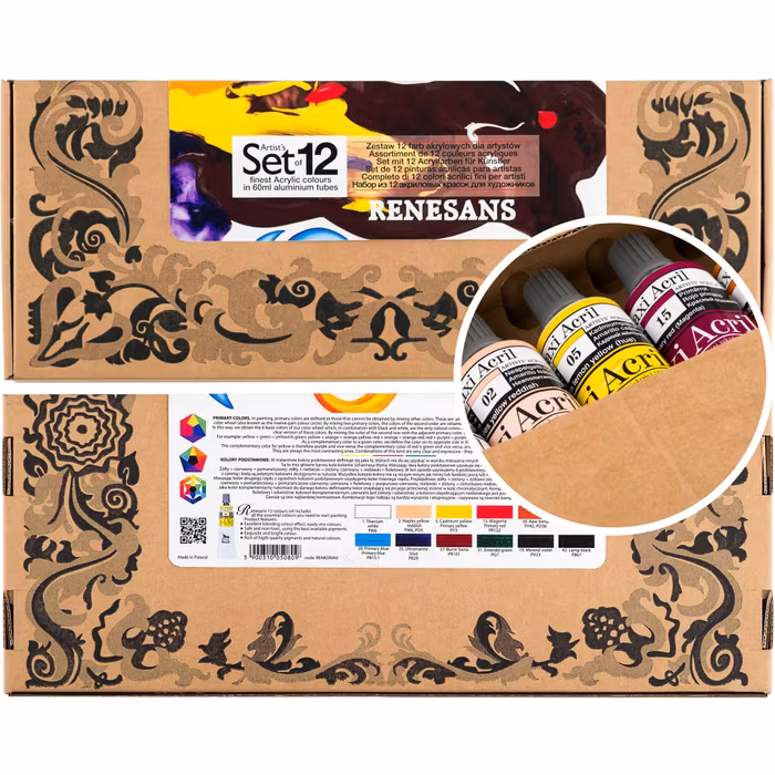 Renesans-Maxi akryl Box med 12 st tuber 60 ml