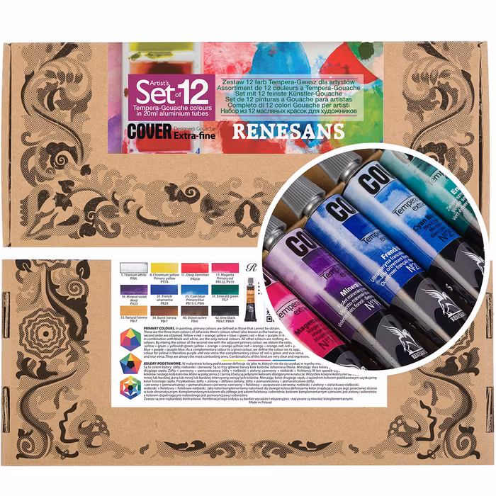 Renesans-Cover tempera gouache extrafine in tubes 20 ml-Box med 12st