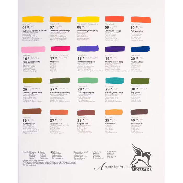 Renesans-Cover tempera gouache extrafine in tubes 20 ml-Box med 12st