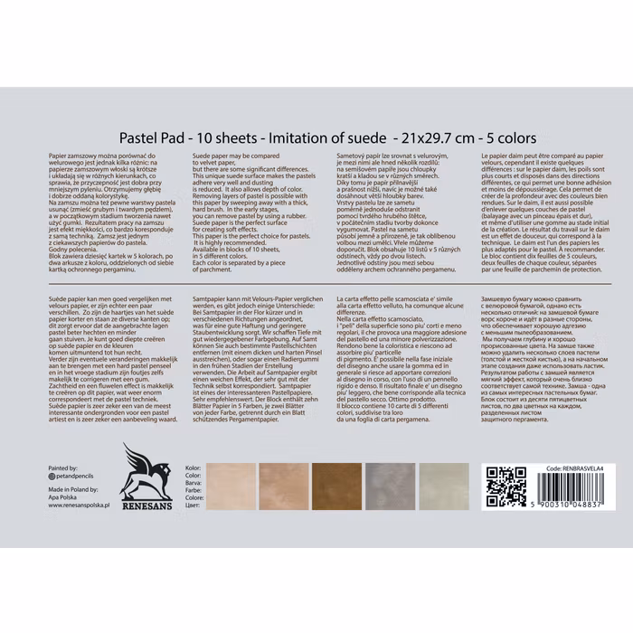 Renesans-pastell pad block 10 st mocka-ark i 5 färger-A4