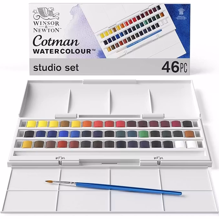 Akvarellset-Cotman studio 46 delar med låda