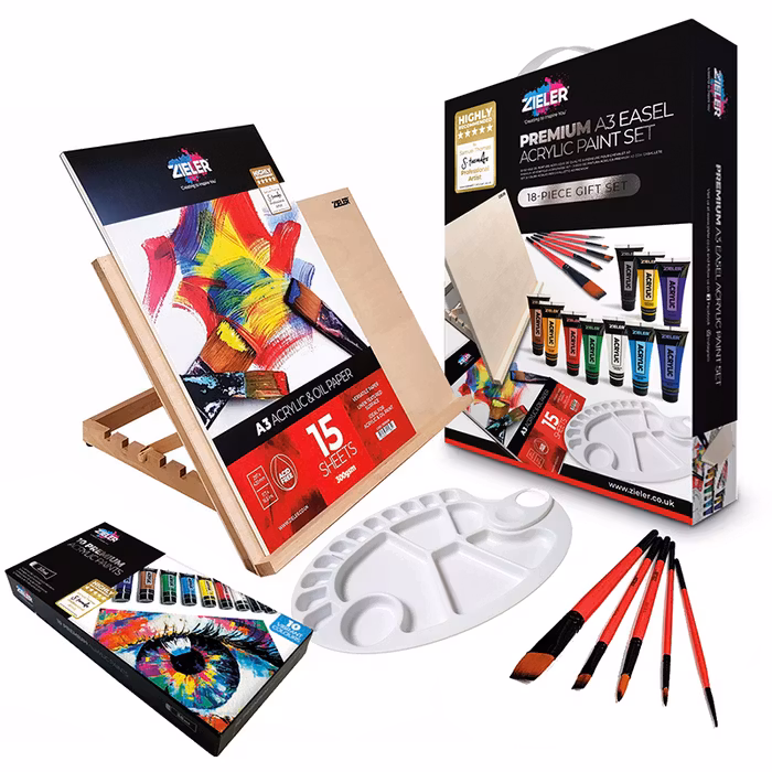Akrylfärgset Zieler Premium A3 Easel Acrylic Gift Set (18-pieces)
