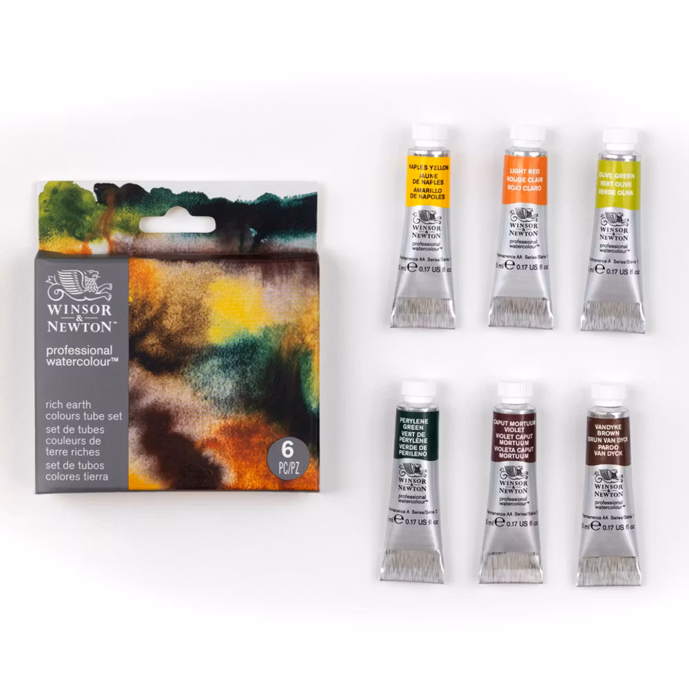 Akvarellfärgset Winsor & Newton professionell-Rich Earth Set 6st - 5ml tuber