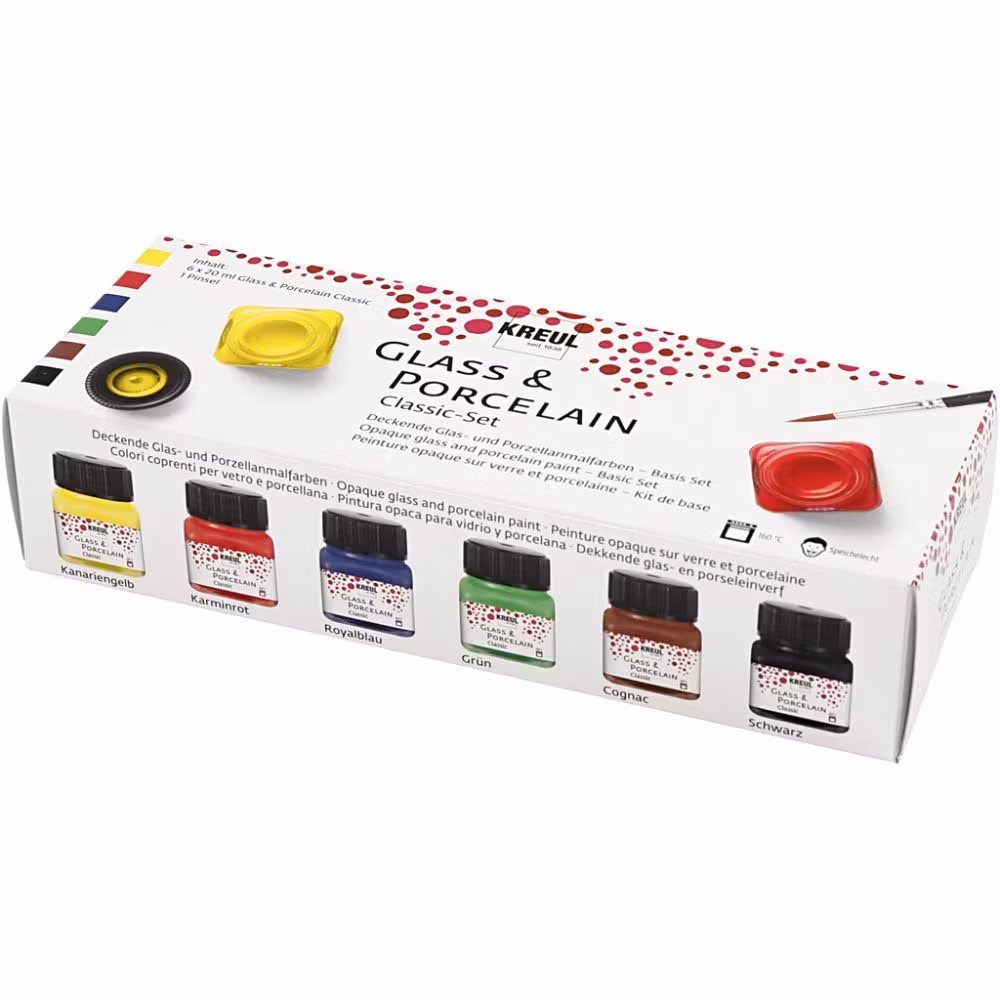 Glas och Porslinsfärg, mixade färger, 6x20 ml+Pensel-Classic
