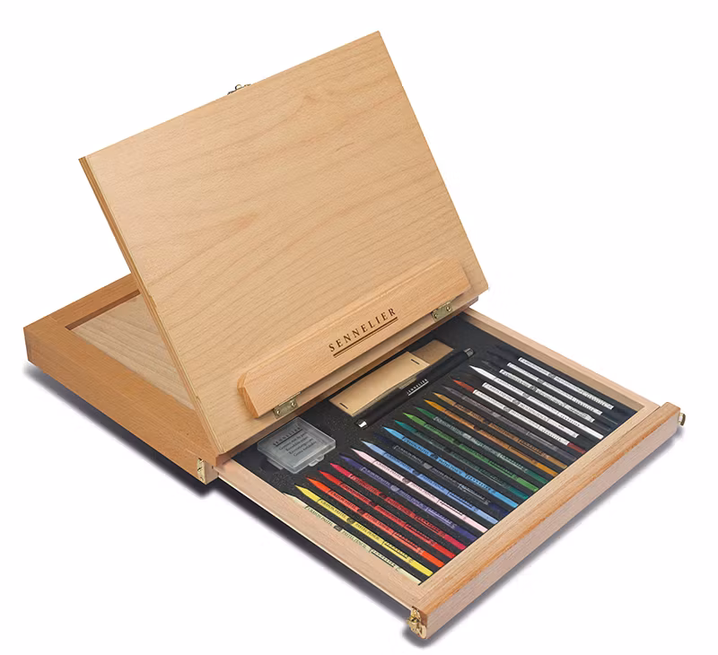 Staffli/Ritbräda-Easel wooden 16 pastel + 6 sketching+tillbehör