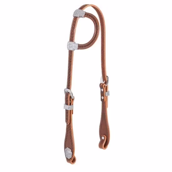 Weaver Hand Tooled Flat Sliding Ear Huvudlag med Sunburst Border