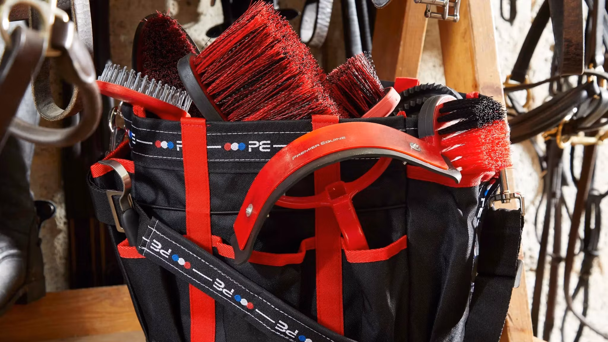 Premier Equine Grooming Kit Bag Black/Red